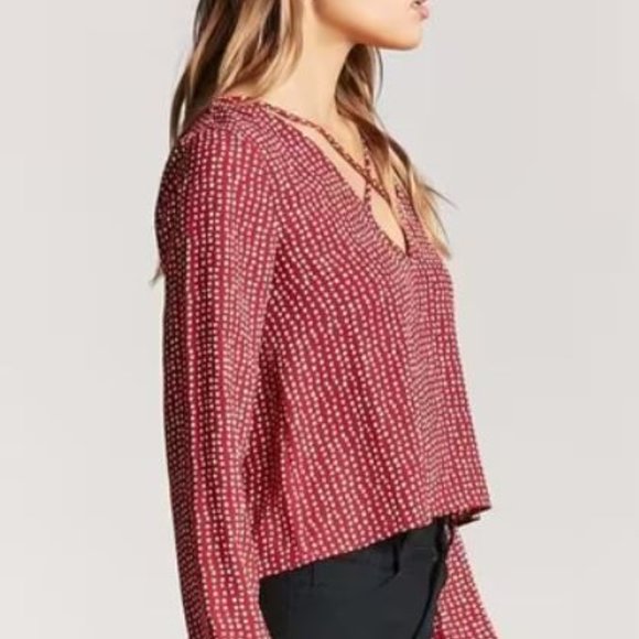 NWT F21 - Bohemeian Red Blouse - Picture 2 of 8